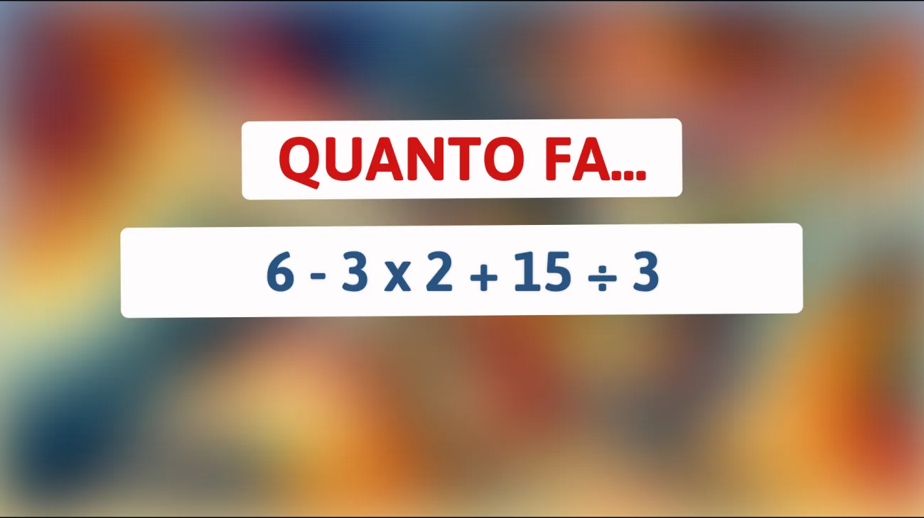 \"Se risolvi questo enigma matematico, potresti essere un vero genio: riesci a svelare il mistero di 6 - 3 x 2 + 15 ÷ 3?\""