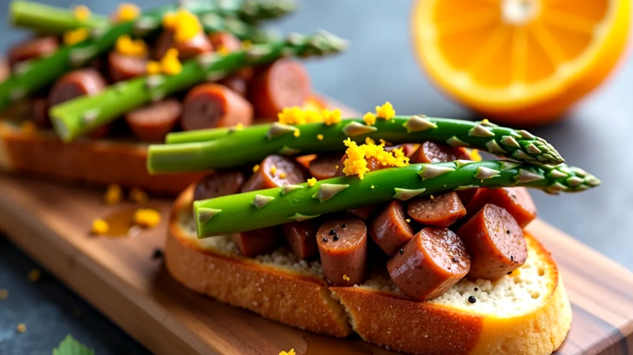 crostini rustici asparagi arancia salsiccia"