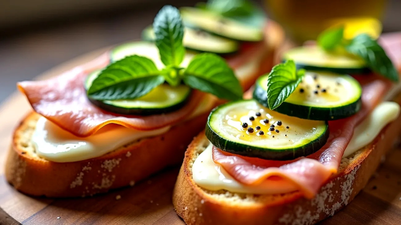 crostoni filanti pecorino speck zucchine novelle mentuccia"
