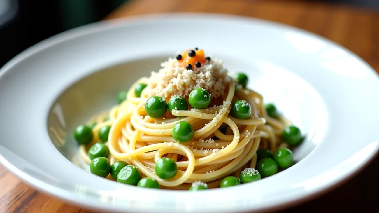 spaghetti pecorino piselli freschi"